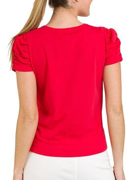 T-Shirt Naf Naf La Vie En Rose Rosso per Donna