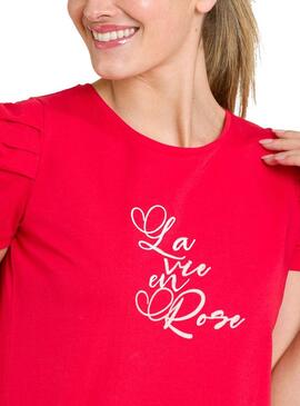 T-Shirt Naf Naf La Vie En Rose Rosso per Donna