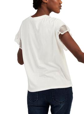 T-Shirt Naf Naf Laccio Bianco per Donna