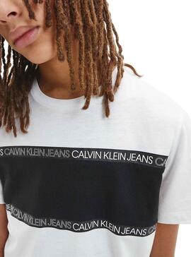 T-Shirt Calvin Klein Logo Tape Bianco per Bambino