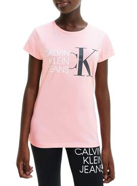 T-Shirt Calvin Klein Hybrid Logo Rosa per Bambina